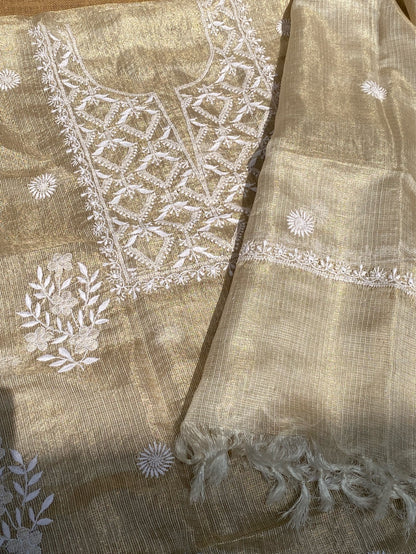 Pure Tissue Chikankari Unstitched Kurta Dupatta - Famous Chikankari