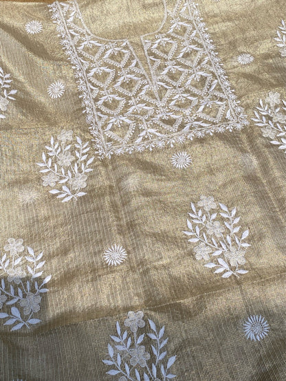 Pure Tissue Chikankari Unstitched Kurta Dupatta - Famous Chikankari