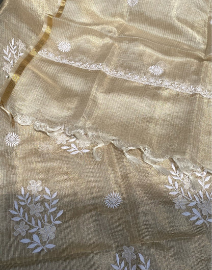 Pure Tissue Chikankari Unstitched Kurta Dupatta - Famous Chikankari