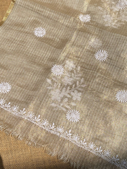 Pure Tissue Chikankari Unstitched Kurta Dupatta - Famous Chikankari