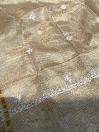 Pure Tissue Chikankari Unstitched Kurta Dupatta - Famous Chikankari