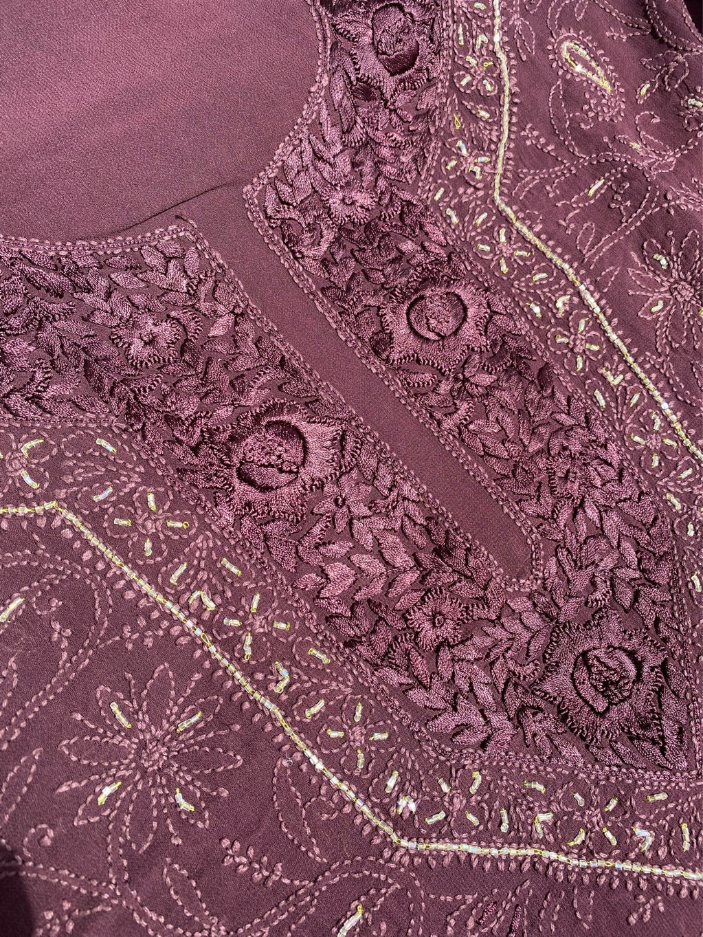 Black Current Chikankari Parsigara Viscose Unstitched Dress