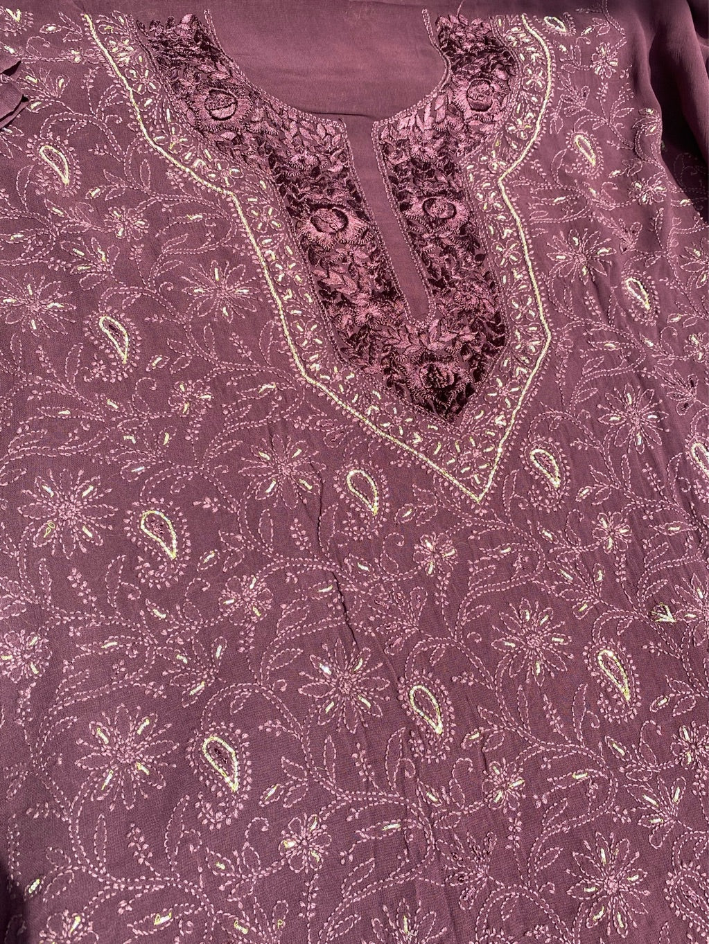 Black Current Chikankari Parsigara Viscose Unstitched Dress