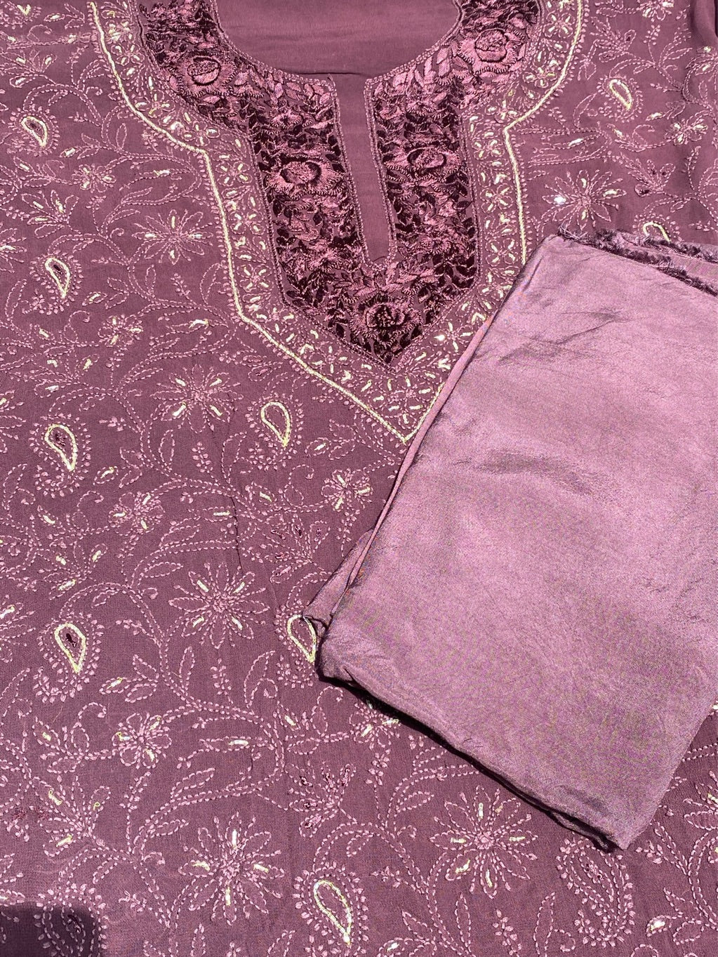 Black Current Chikankari Parsigara Viscose Unstitched Dress