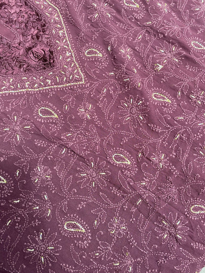 Black Current Chikankari Parsigara Viscose Unstitched Dress - Famous Chikankari