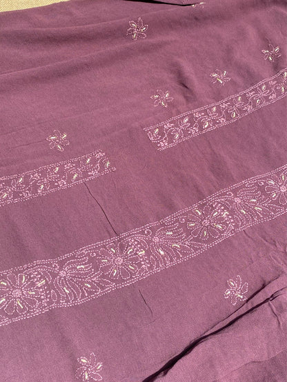 Black Current Chikankari Parsigara Viscose Unstitched Dress - Famous Chikankari