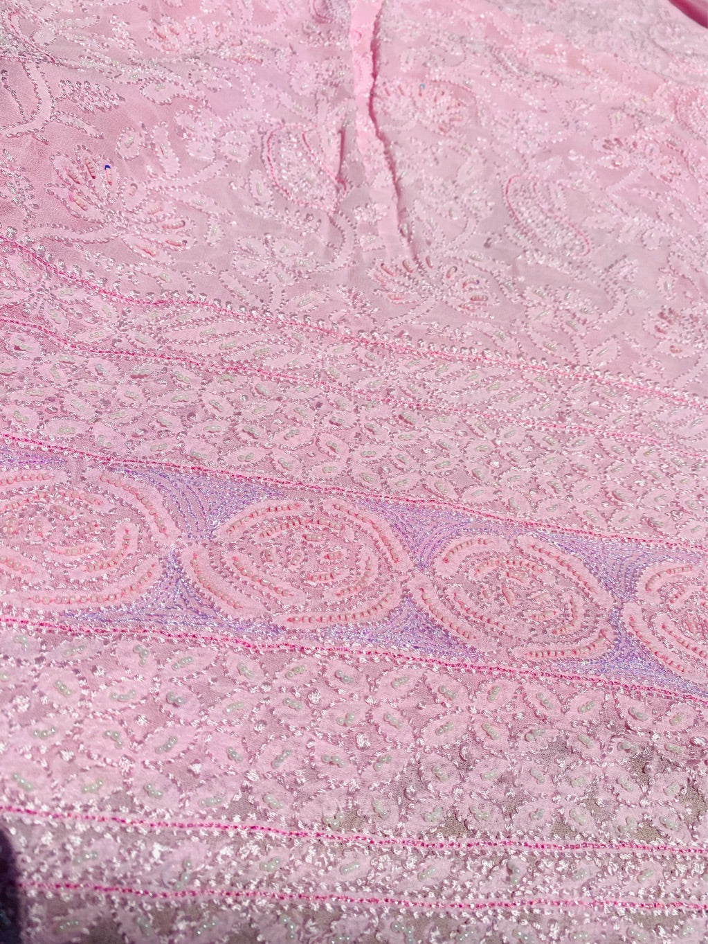 Pink Chikankari Jaalwork Viscose Unstitched Dress