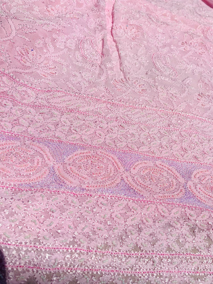 Pink Chikankari Jaalwork Viscose Unstitched Dress - Famous Chikankari