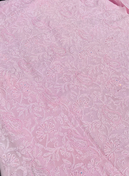 Pink Chikankari Jaalwork Viscose Unstitched Dress - Famous Chikankari
