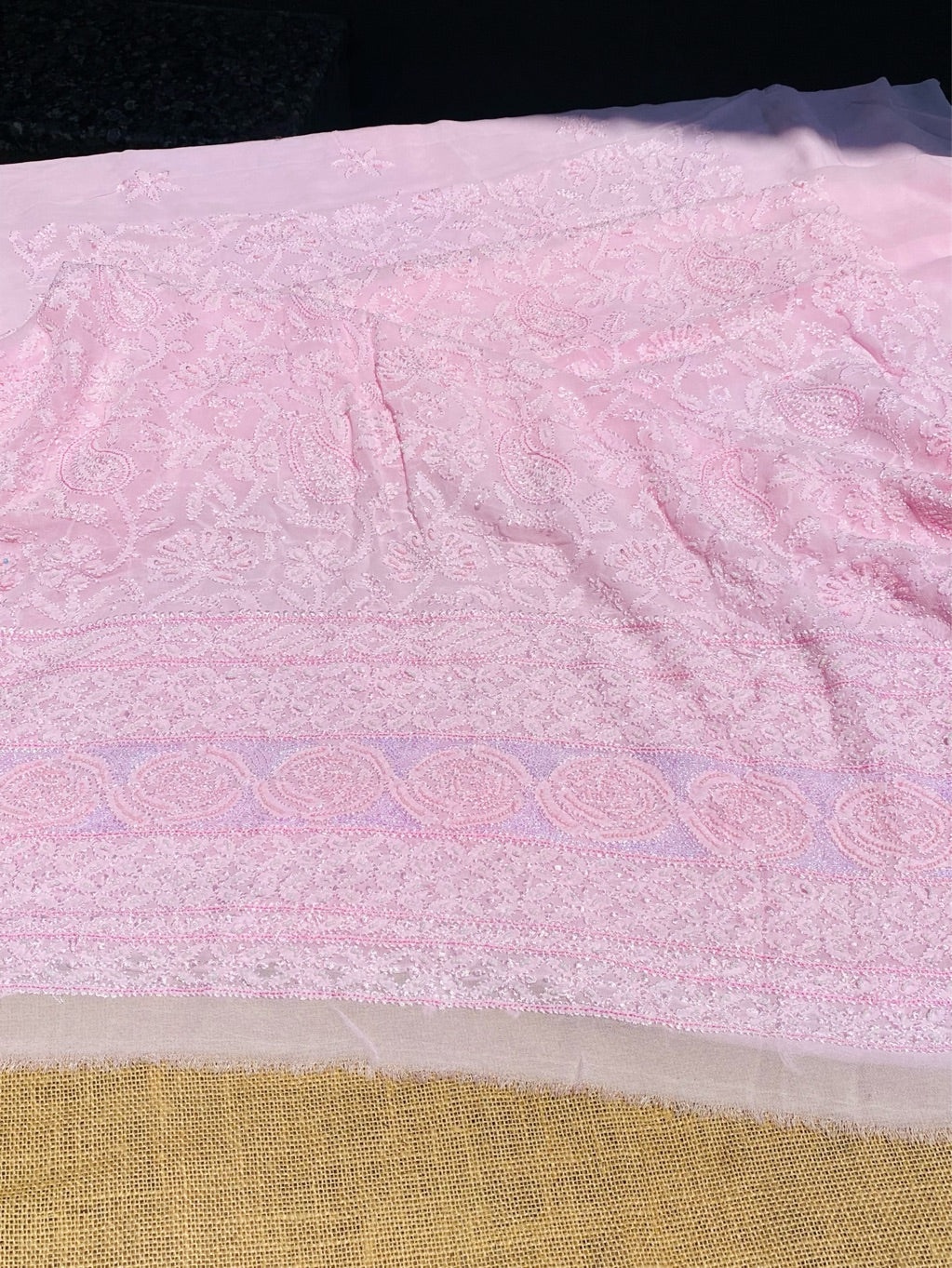 Pink Chikankari Jaalwork Viscose Unstitched Dress