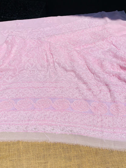 Pink Chikankari Jaalwork Viscose Unstitched Dress - Famous Chikankari