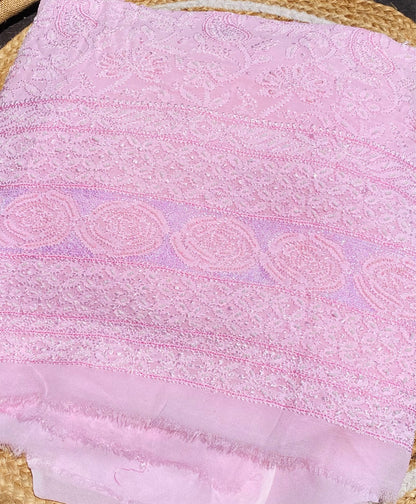 Pink Chikankari Jaalwork Viscose Unstitched Dress - Famous Chikankari