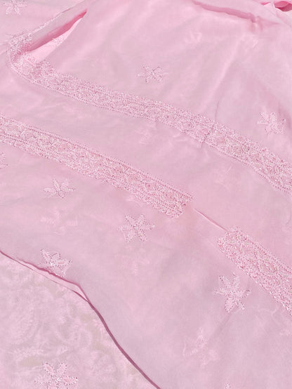 Pink Chikankari Jaalwork Viscose Unstitched Dress - Famous Chikankari