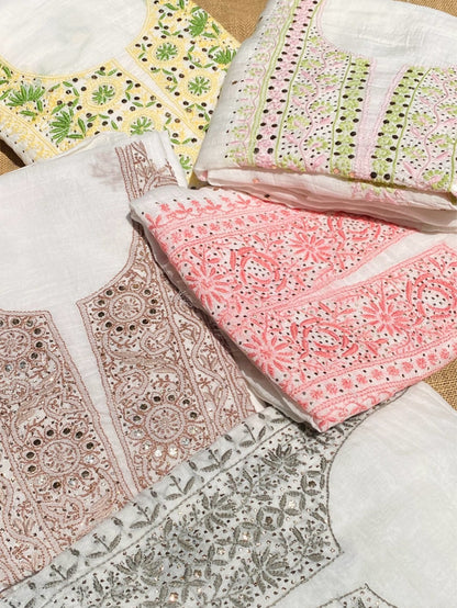 Noor-e-Mulmul Chikankari Unstiched Sets - Famous Chikankari