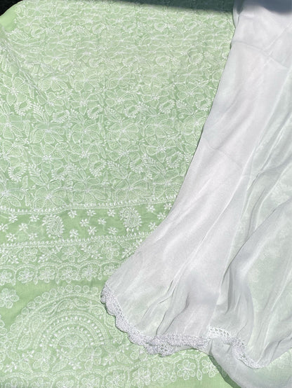 Traditional Seagreen Chikankari Jaalwork Unstiched Dress - Famous Chikankari
