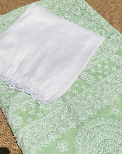 Traditional Seagreen Chikankari Jaalwork Unstiched Dress - Famous Chikankari