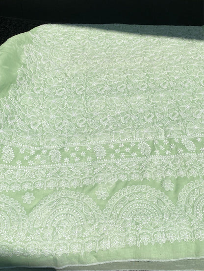 Traditional Seagreen Chikankari Jaalwork Unstiched Dress - Famous Chikankari