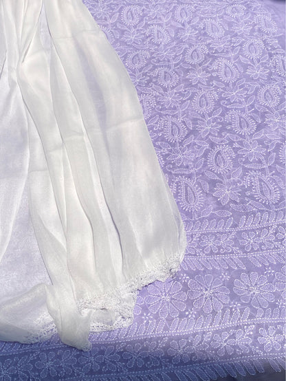 Traditional Purple Chikankari Jaalwork Unstiched Dress - Famous Chikankari