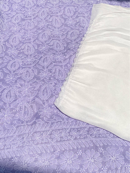 Traditional Purple Chikankari Jaalwork Unstiched Dress - Famous Chikankari