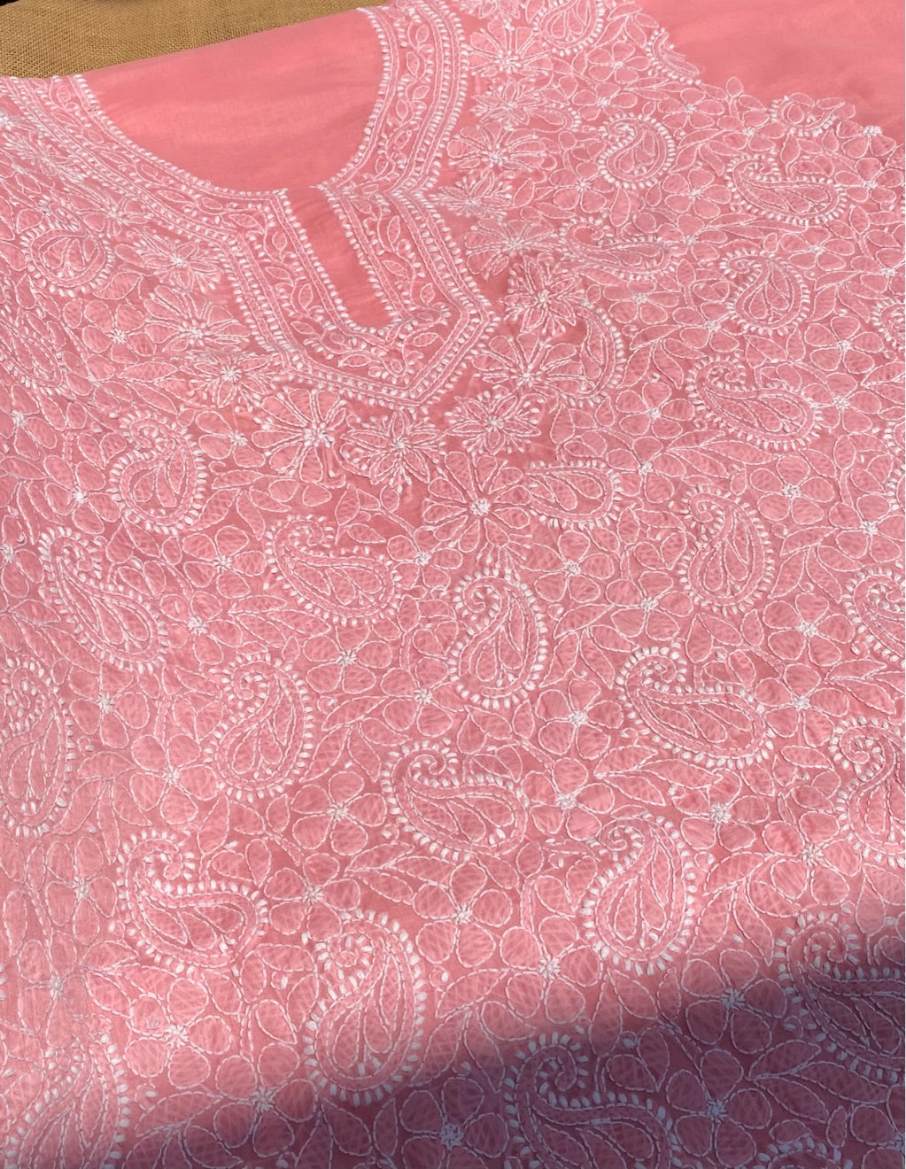 Traditional Carrot Pink Chikankari Jaalwork Unstiched Dress