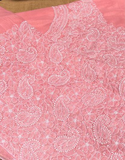 Traditional Carrot Pink Chikankari Jaalwork Unstitched Dress - Famous Chikankari