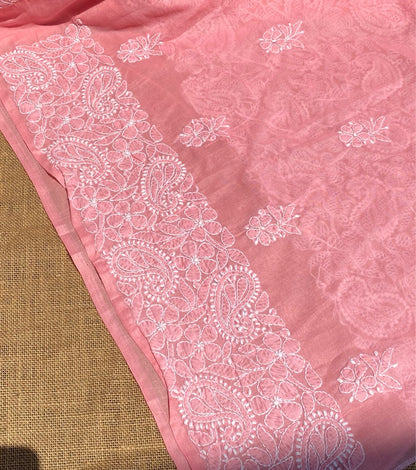 Traditional Carrot Pink Chikankari Jaalwork Unstitched Dress - Famous Chikankari