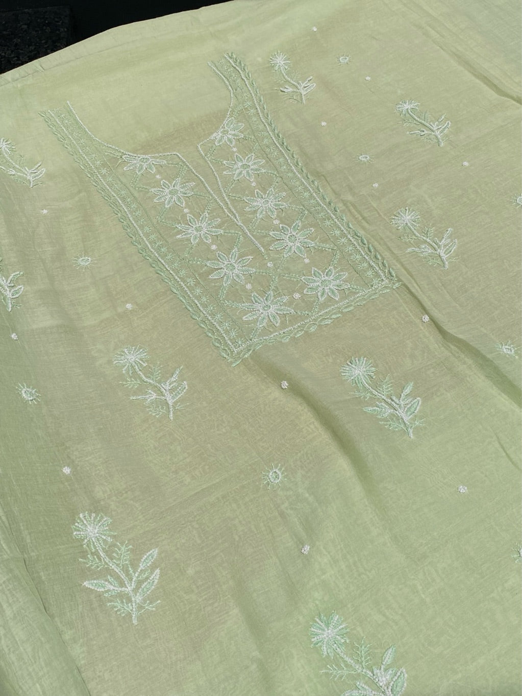 Noor-e-Mulmul Pista Green Chikankari Unstiched Set