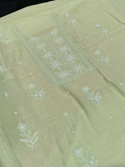 Noor-e-Mulmul Pista Green Chikankari Unstitched Set - Famous Chikankari