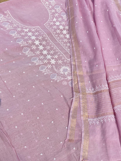 Noor-e-Mulmul Lavender Pink Unstitched Set - Famous Chikankari