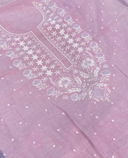 Noor-e-Mulmul Lavender Pink Unstitched Set - Famous Chikankari