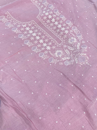 Noor-e-Mulmul Lavender Pink Unstitched Set - Famous Chikankari