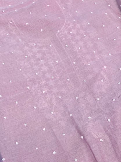 Noor-e-Mulmul Lavender Pink Unstitched Set - Famous Chikankari