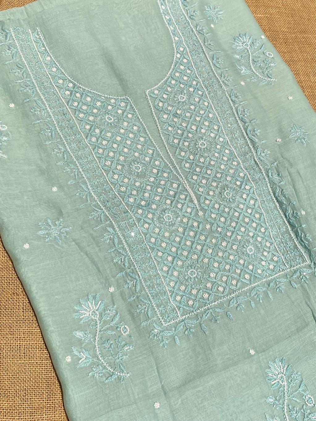 Noor-e-mulmul Mint Green Unstitched Chikankari Set