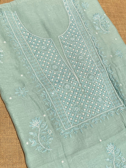 Noor-e-mulmul Mint Green Unstitched Chikankari Set - Famous Chikankari