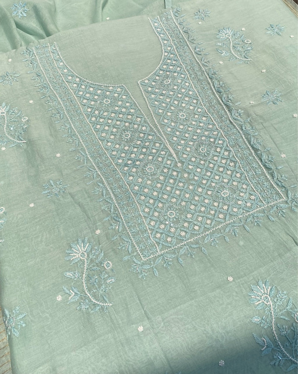 Noor-e-mulmul Mint Green Unstitched Chikankari Set