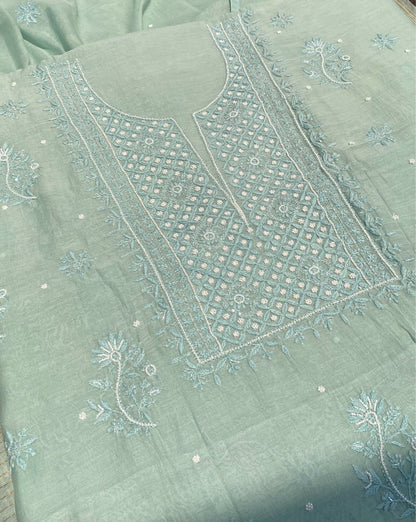 Noor-e-mulmul Mint Green Unstitched Chikankari Set - Famous Chikankari