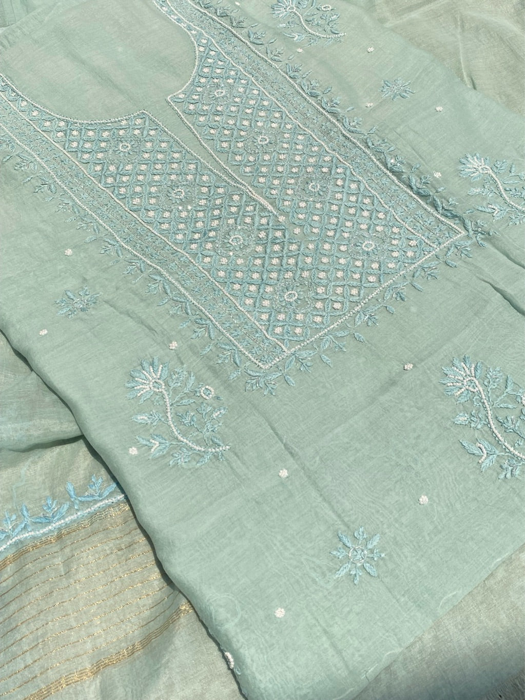 Noor-e-mulmul Mint Green Unstitched Chikankari Set