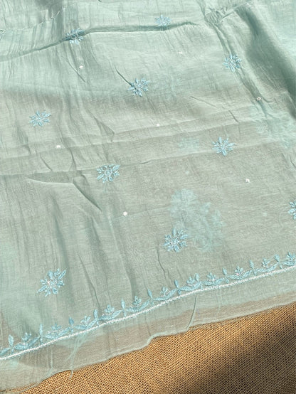Noor-e-mulmul Mint Green Unstitched Chikankari Set - Famous Chikankari