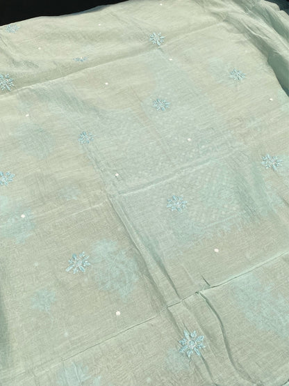 Noor-e-mulmul Mint Green Unstitched Chikankari Set - Famous Chikankari