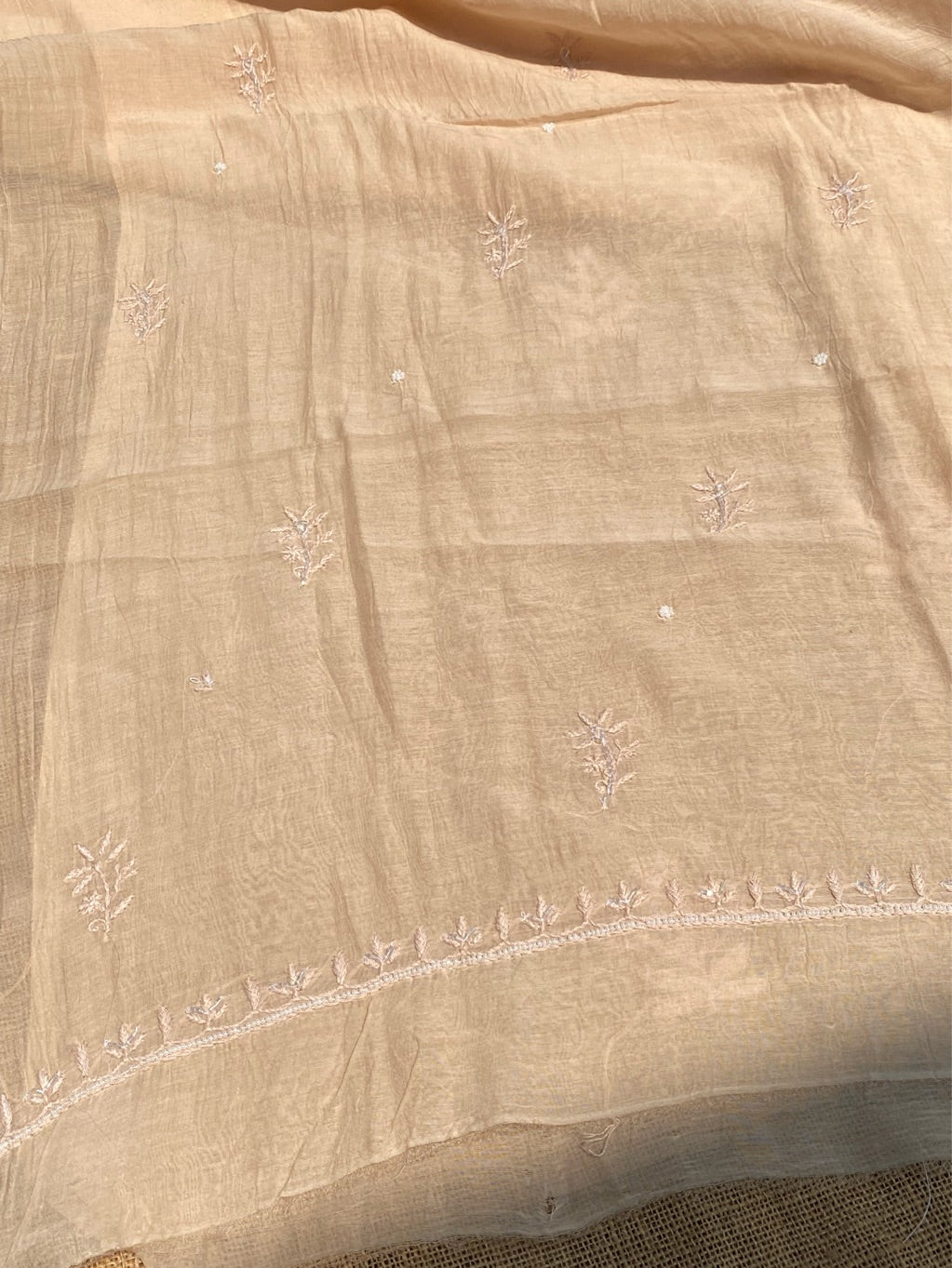 Noor-e-mulmul Beige Unstitched Chikankari Set