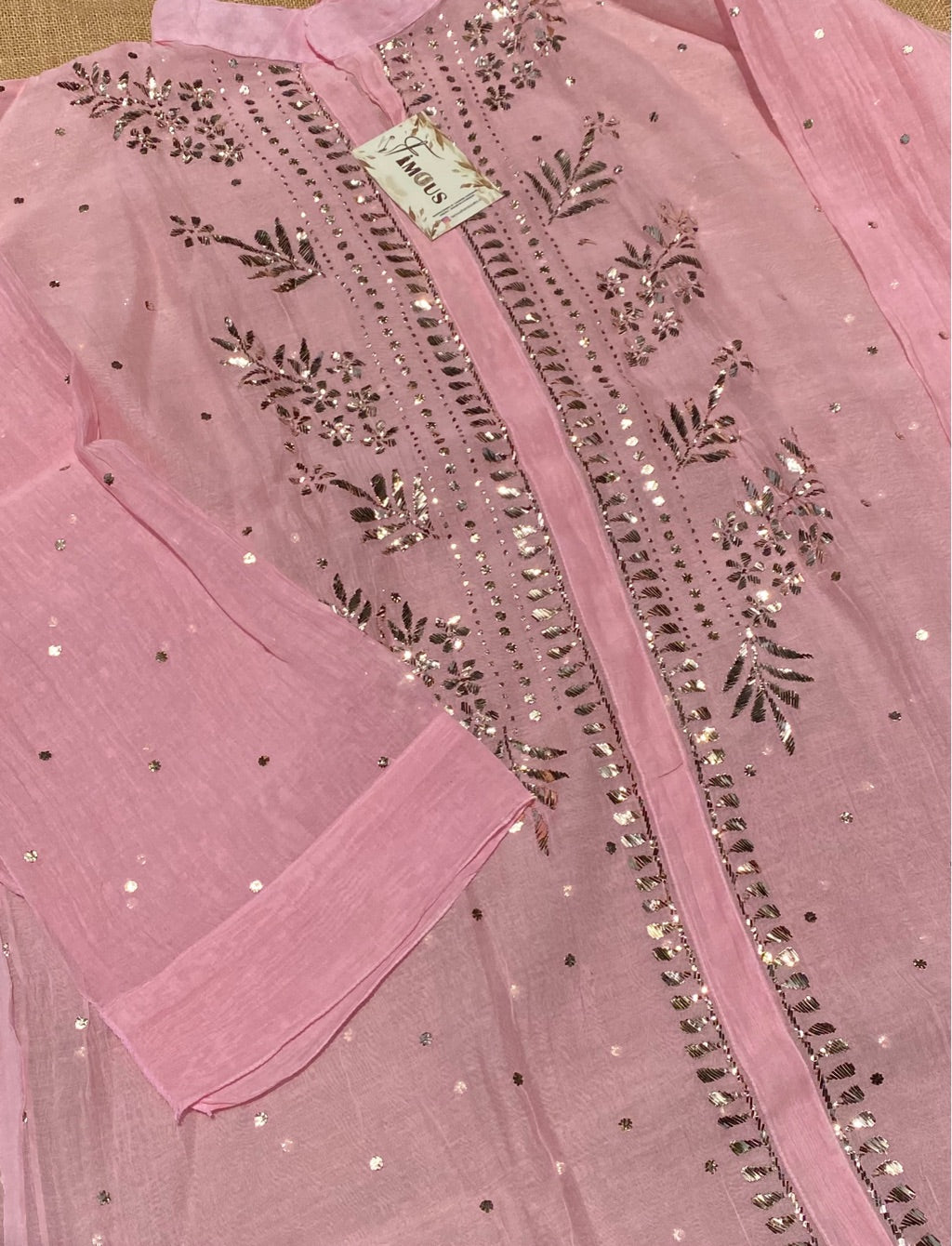 Roohani Pink Mukaish Semi Stiched Coord Set