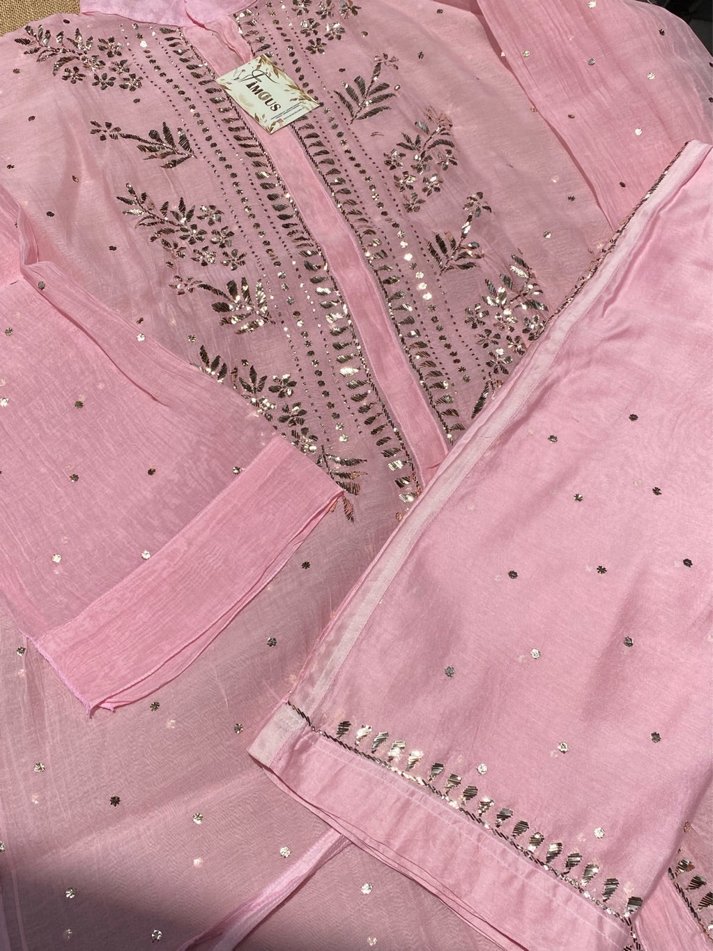 Roohani Pink Mukaish Semi Stiched Coord Set