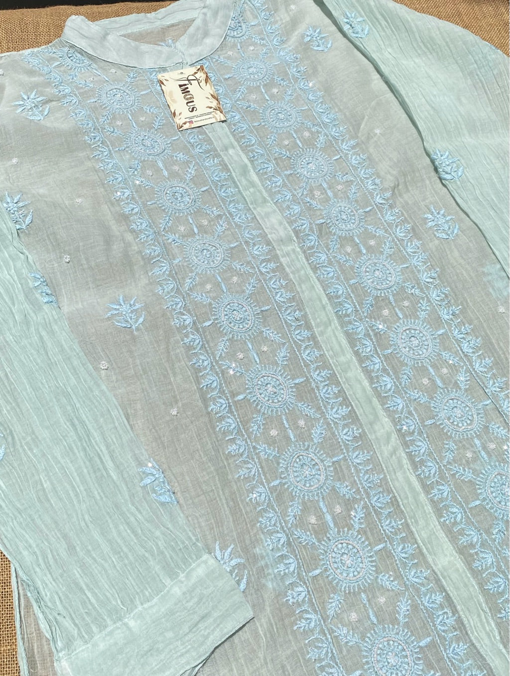 Tamanna Chikankari and Pearl Work Semi Stitched Coord Sets-Paled Turquoise