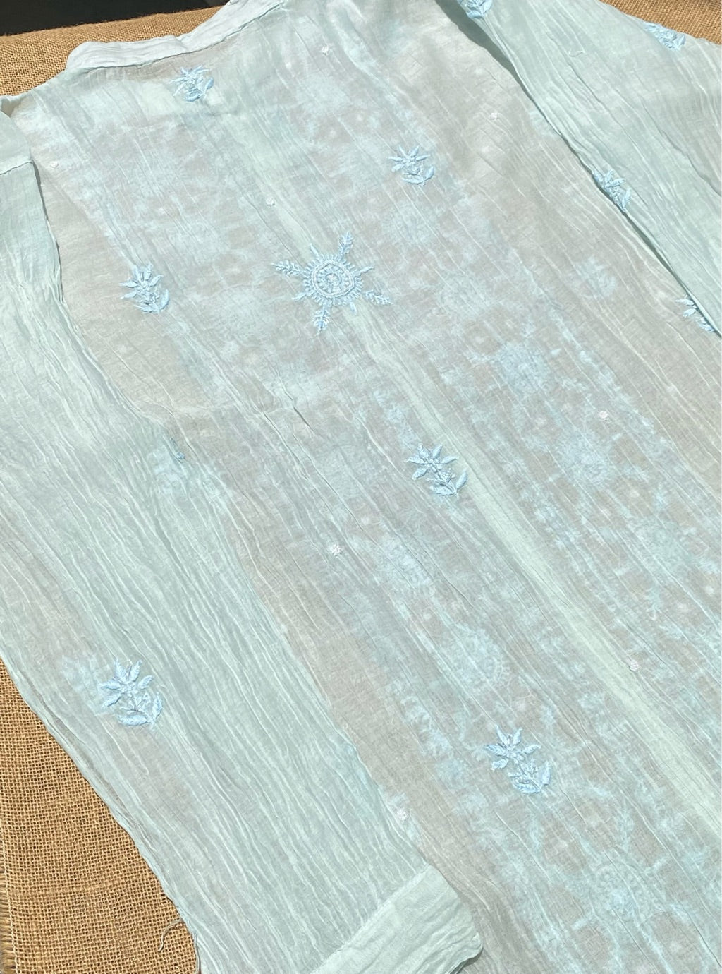 Tamanna Chikankari and Pearl Work Semi Stitched Coord Sets-Paled Turquoise
