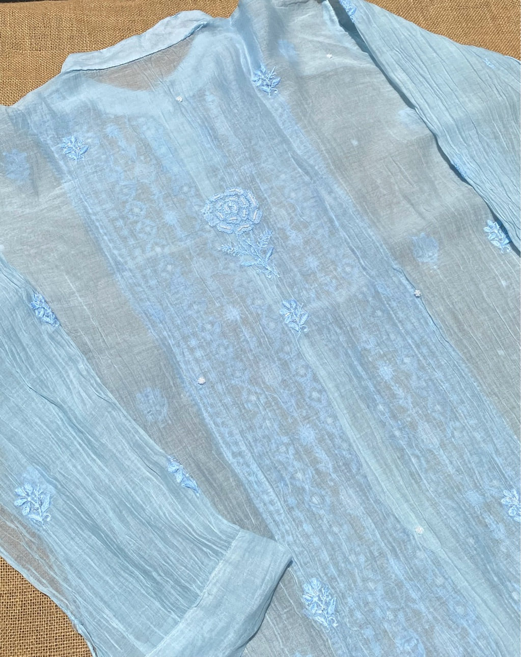 Tamanna Chikankari and Pearl Work Semi Stitched Coord Sets-Powder Blue