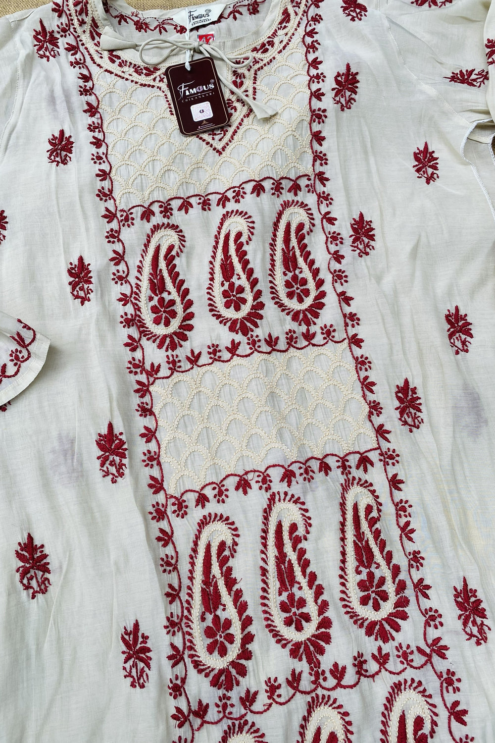 Sarah- Beige Chikankari Semi-Stitched Co-ord Sets