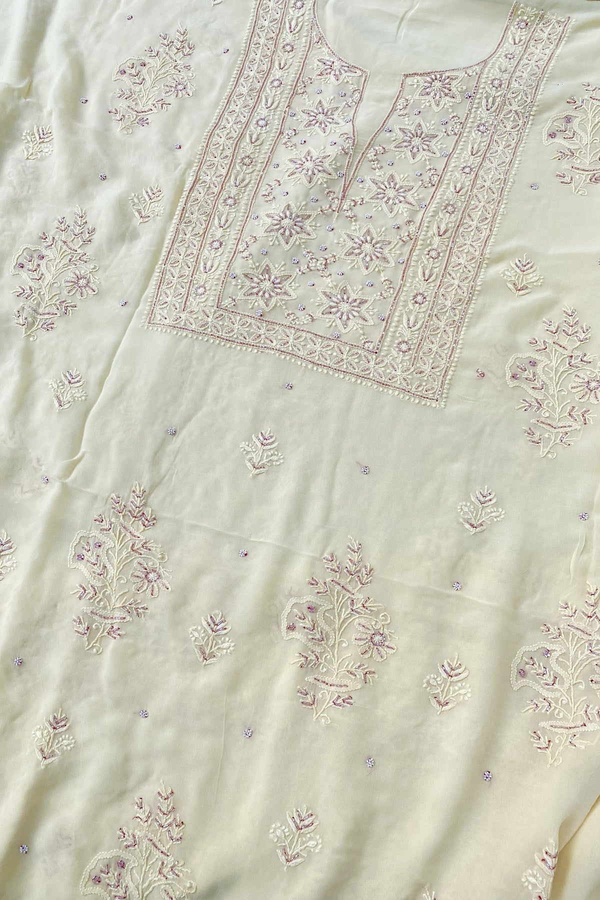 Sehr Viscose Unstitched Chikankari Kurta Dupatta Set