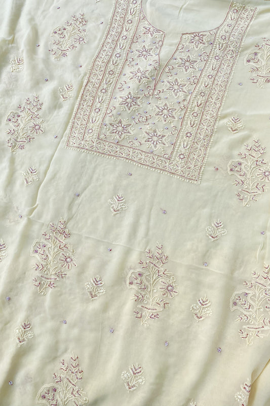 Sehr Viscose Unstitched Chikankari Kurta Dupatta Set