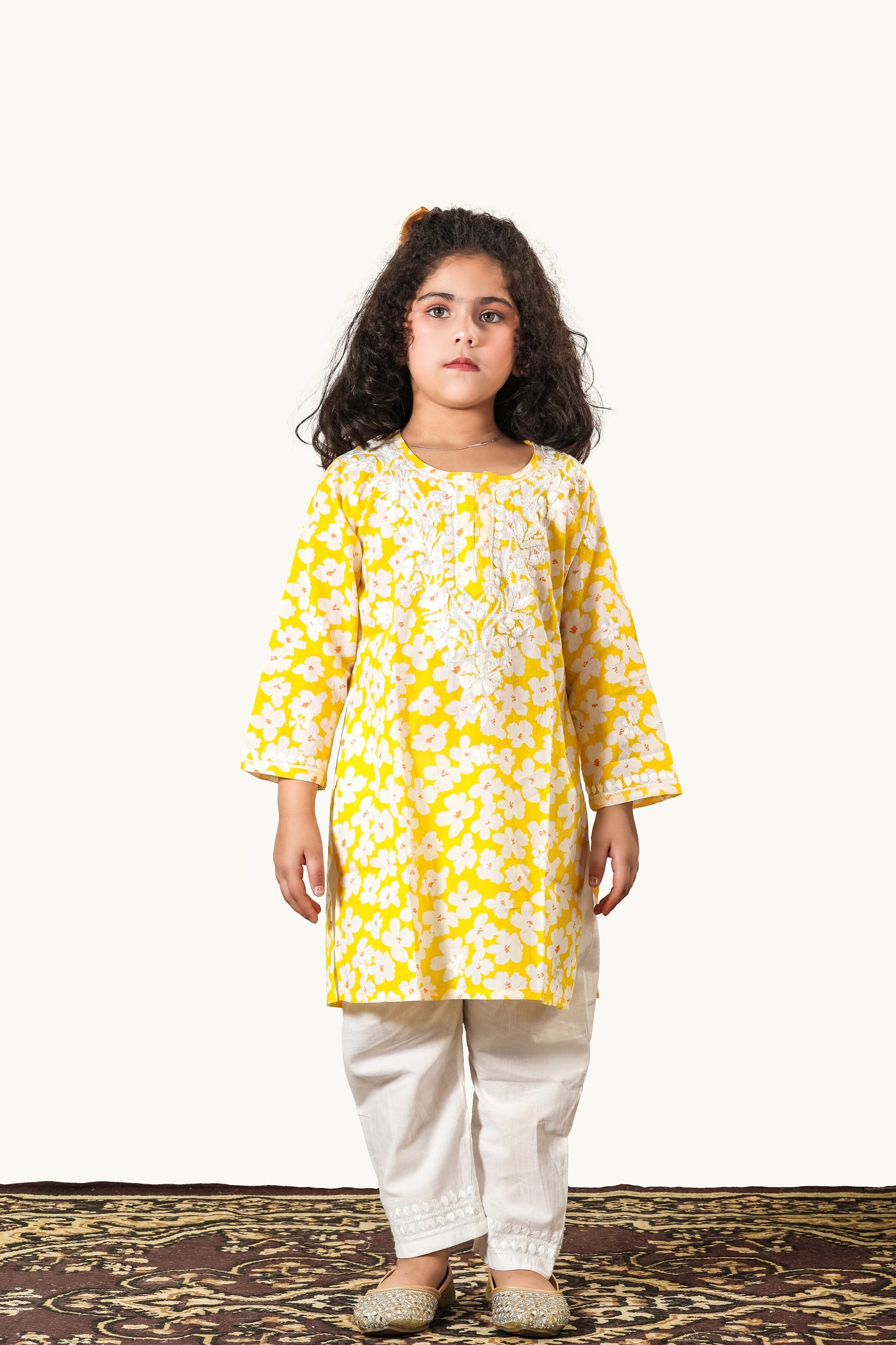 Little Noor – Yellow Mulmul Chikankari Kidswear Set