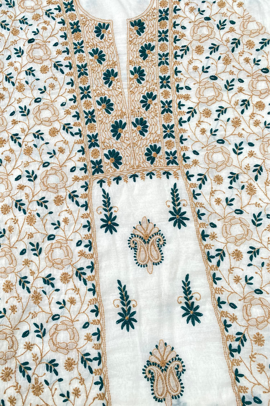 Zameyra – Off White Mul Chanderi Unstitched Chikankari Suit Set - Famous Chikankari